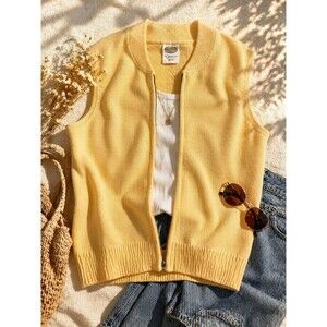 Ramblers Way 100% Rambouillet Wool Zip Sweater Vest Unisex Medium Yellow USA